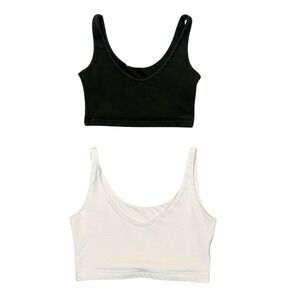 Brandy Melville Crop Tank Top Set Womens OS Green White Cotton Scoop Neck Y2K
